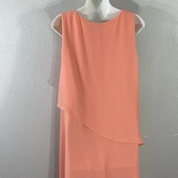 White House Black Market peach pink asymmetric tiered dress 6 XX24
