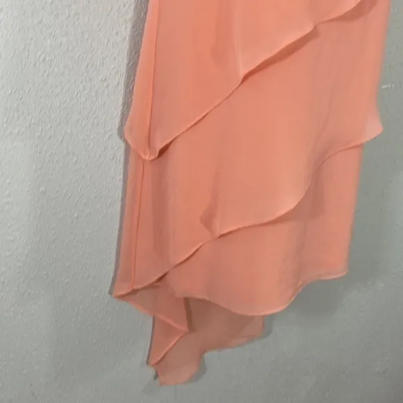 White House Black Market peach pink asymmetric tiered dress 6 XX24