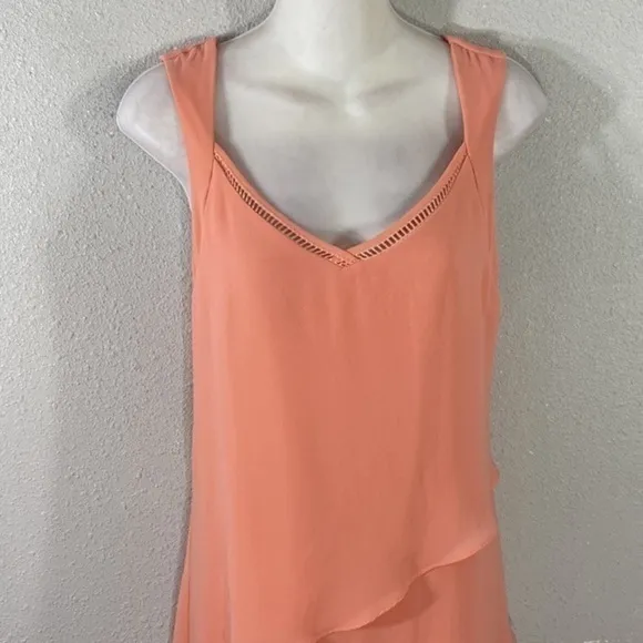 White House Black Market peach pink asymmetric tiered dress 6 XX24