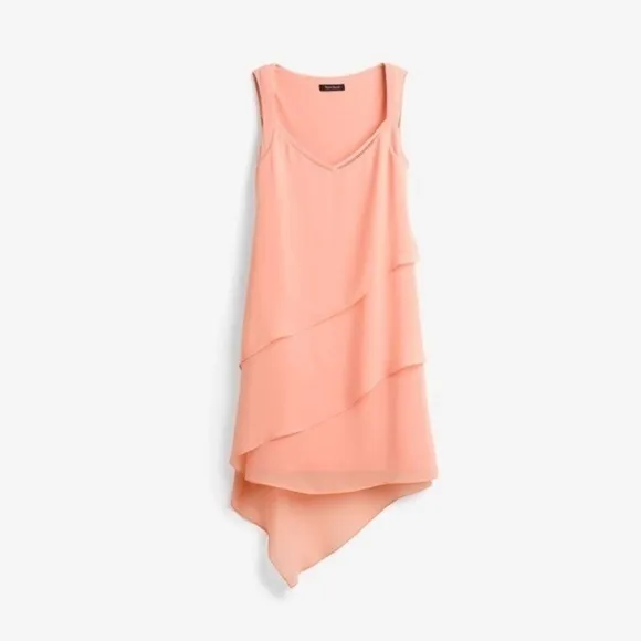 White House Black Market peach pink asymmetric tiered dress 6 XX24