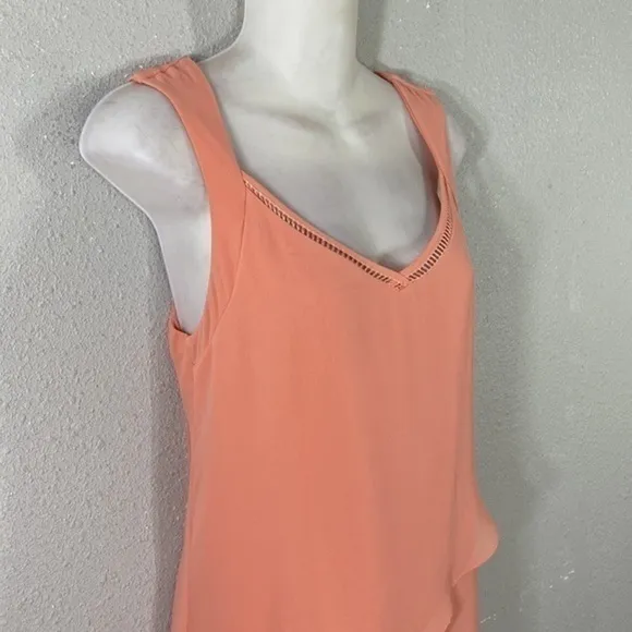 White House Black Market peach pink asymmetric tiered dress 6 XX24