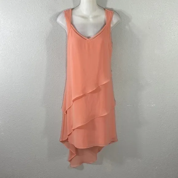 White House Black Market peach pink asymmetric tiered dress 6 XX24