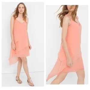 White House Black Market peach pink asymmetric tiered dress 6 XX24