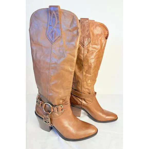 White Mountain Womens Brown Leather Knee High Riding Boots 8 1/2 M