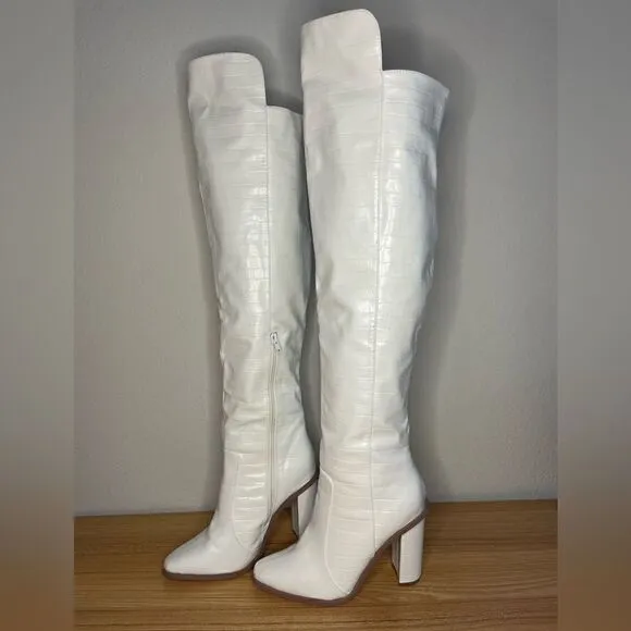 White Knee High Boots
