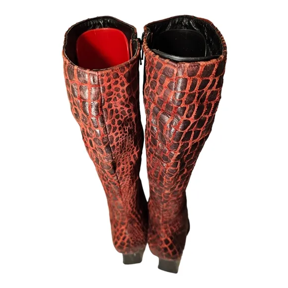 Women's Crocodile Print Knee High Boots By Washoes, Fashion Leather Side Zipper