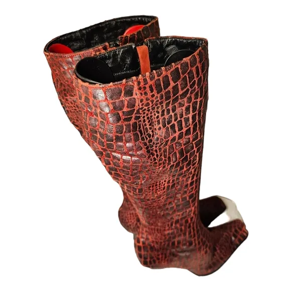 Women's Crocodile Print Knee High Boots By Washoes, Fashion Leather Side Zipper