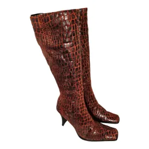 Women's Crocodile Print Knee High Boots By Washoes, Fashion Leather Side Zipper