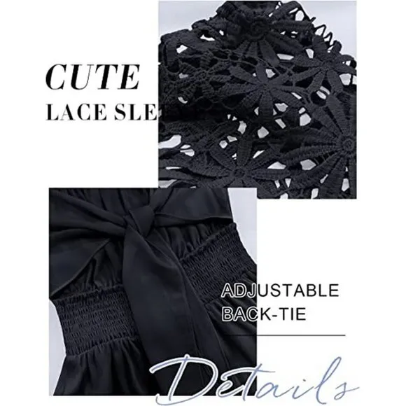 Women's Lace Short Sleeve Dress, Black