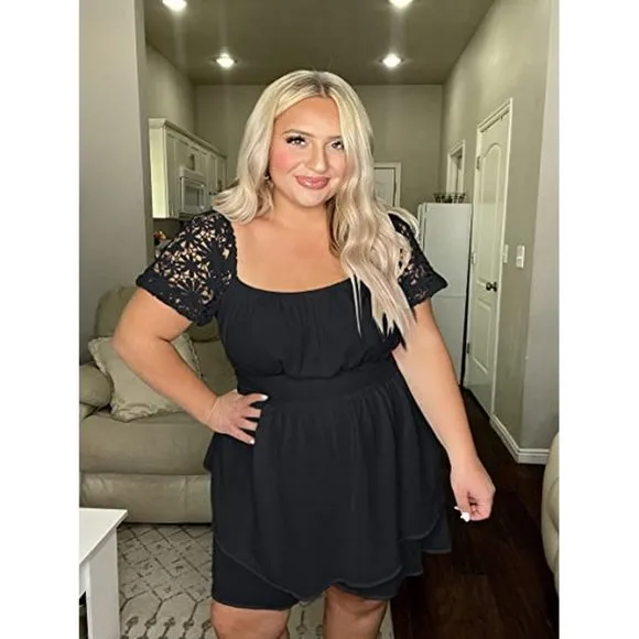 Women's Lace Short Sleeve Dress, Black