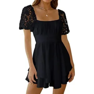 Women's Lace Short Sleeve Dress, Black