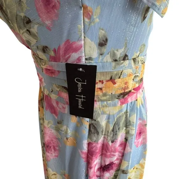 Women's Polyester Maxi Ruffled Shoulder Floral Dress in  Blue &amp; Pink. SZ:4/P