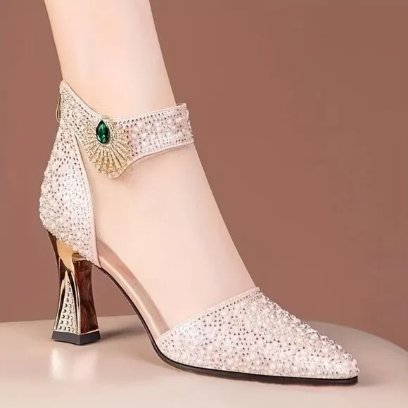 Women's Rhinestone Decor High Heel Boots, Fashion Pointed Toe Short Boots