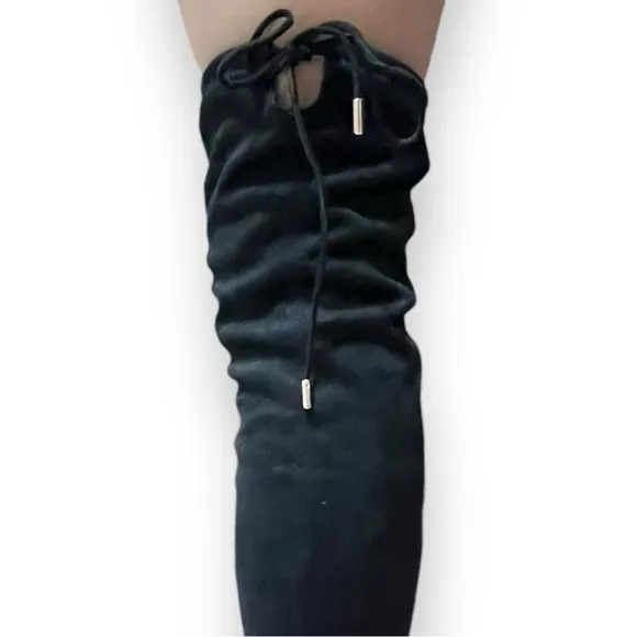 Women's Sexy Black Suede Over the Knee High Tall Boots Lace Up Boots Size 8