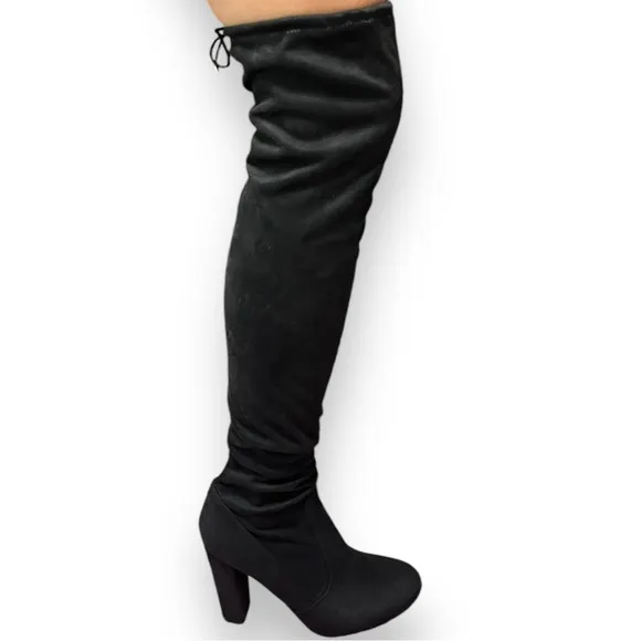 Women's Sexy Black Suede Over the Knee High Tall Boots Lace Up Boots Size 8