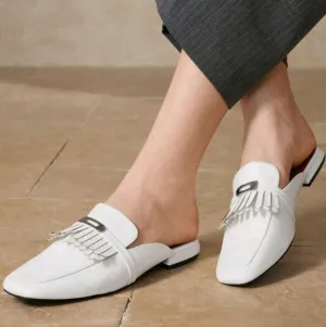 WOMEN'S SQUARE TOE TASSEL DETAIL MULES FLATS