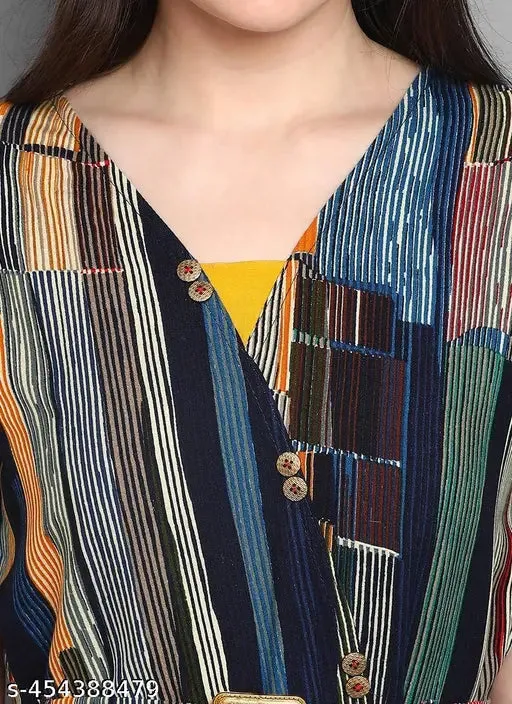 Womens Striped Rayon Foil Printed Round Neck Jumpsuit Multicolor