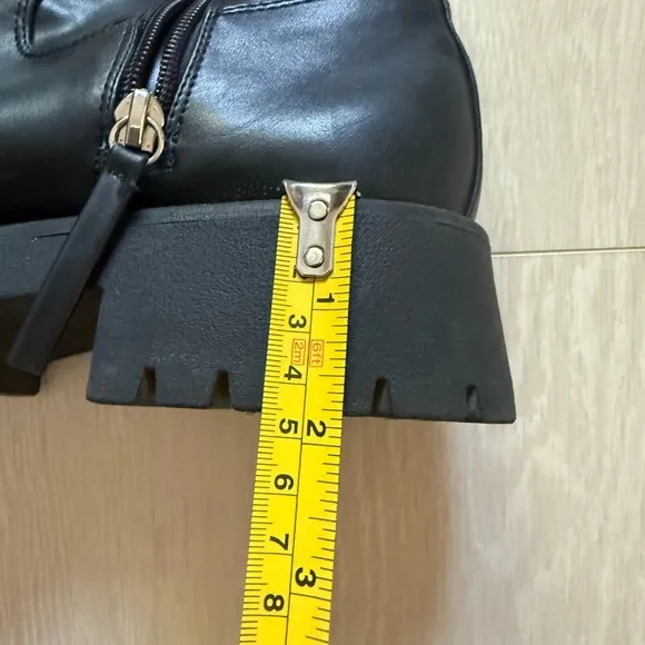 [Zara] Black Faux Leather Knee High Combat Boots