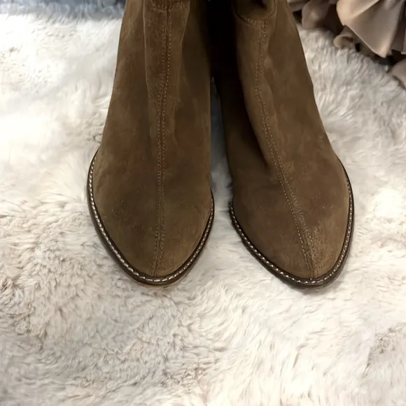 Zara Brown Suede Knee-high Pointy Heeled Boots Sz 39