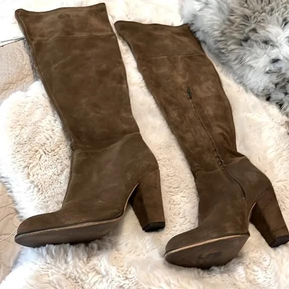Zara Brown Suede Knee-high Pointy Heeled Boots Sz 39
