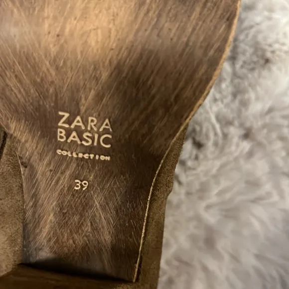 Zara Brown Suede Knee-high Pointy Heeled Boots Sz 39