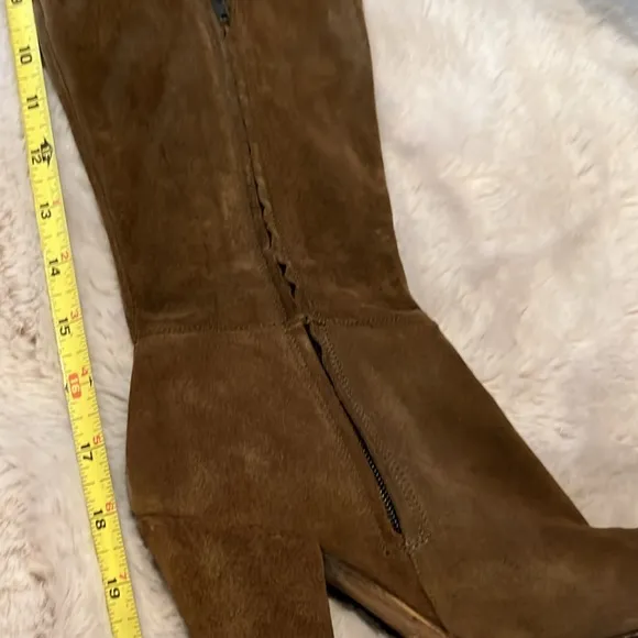 Zara Brown Suede Knee-high Pointy Heeled Boots Sz 39