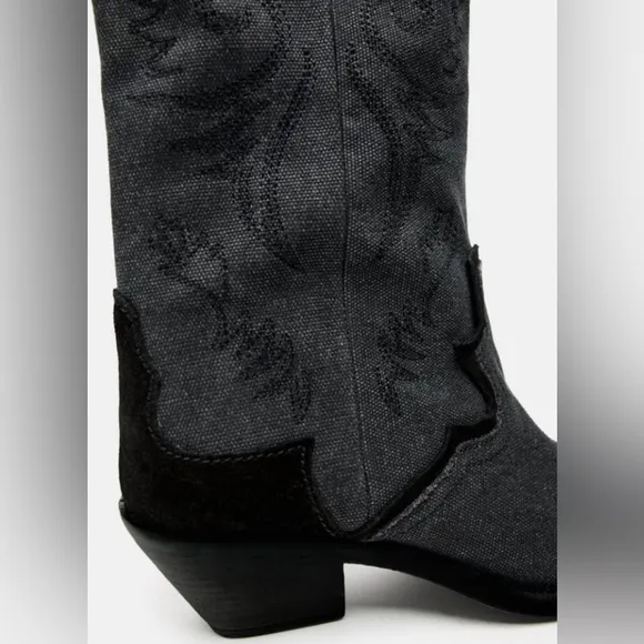 ZARA EMBROIDERED HEELED COWBOY BOOTS Color: Black * Size: 7.5 ( 38 )