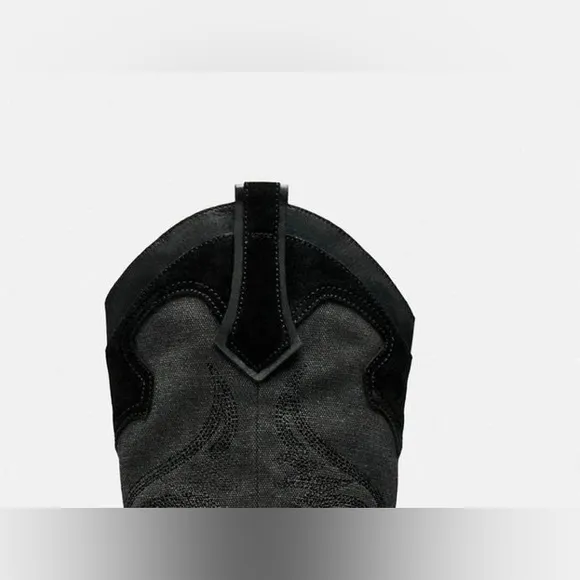 ZARA EMBROIDERED HEELED COWBOY BOOTS Color: Black * Size: 7.5 ( 38 )