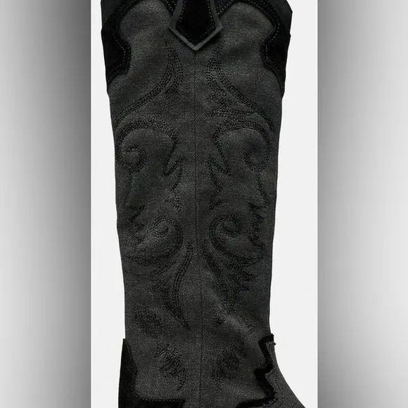 ZARA EMBROIDERED HEELED COWBOY BOOTS Color: Black * Size: 7.5 ( 38 )