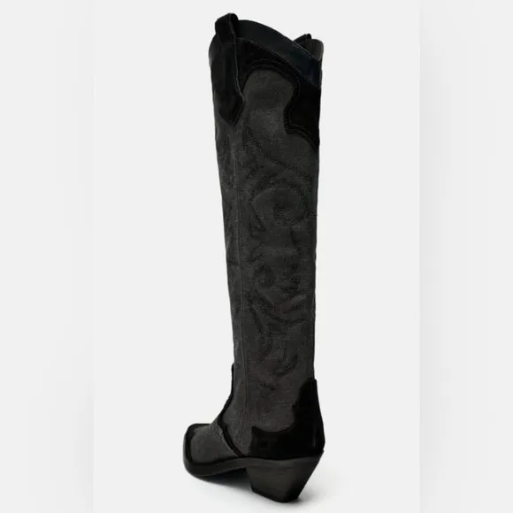 ZARA EMBROIDERED HEELED COWBOY BOOTS Color: Black * Size: 7.5 ( 38 )