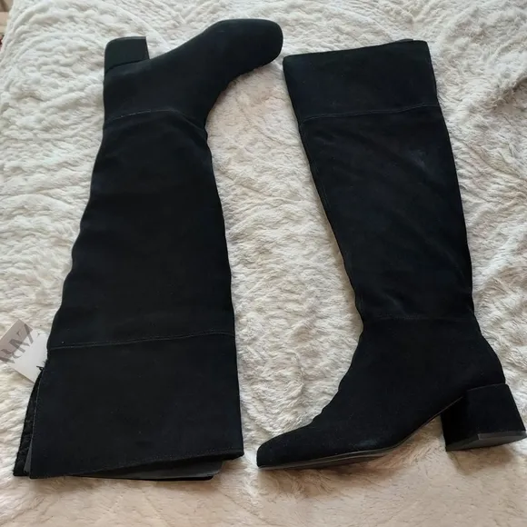 Zara Heeled Leather Suede Knee High Boots Fleece Lining Sz 9/40