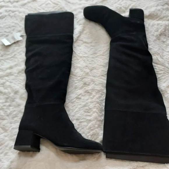 Zara Heeled Leather Suede Knee High Boots Fleece Lining Sz 9/40