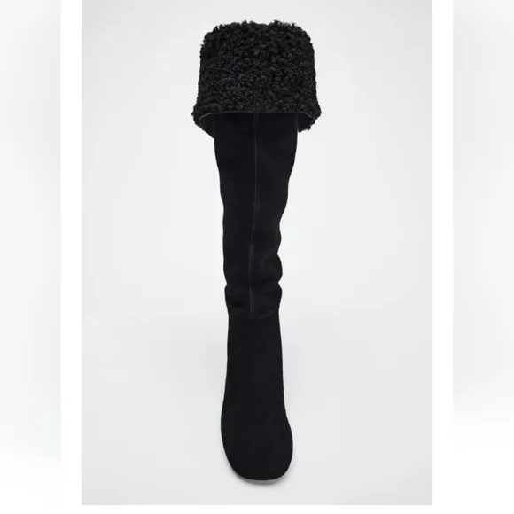 Zara Heeled Leather Suede Knee High Boots Fleece Lining Sz 9/40