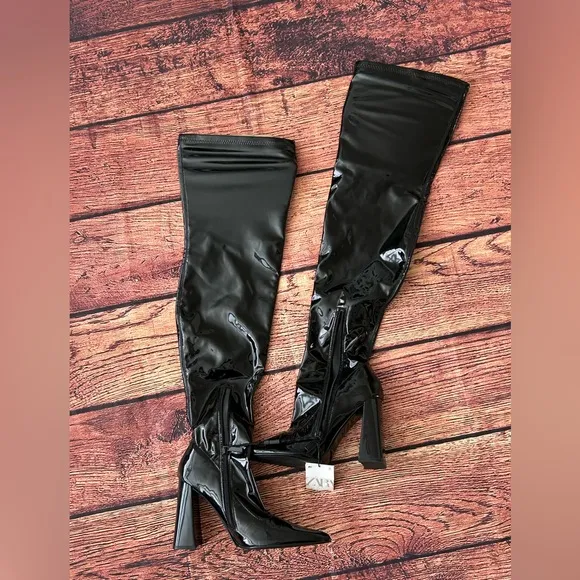 ZARA HIGH-HEEL OVER-THE-KNEE BOOTS BLACK NEW SIZE 7.5