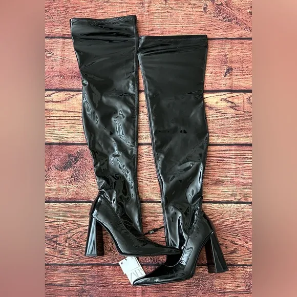 ZARA HIGH-HEEL OVER-THE-KNEE BOOTS BLACK NEW SIZE 7.5