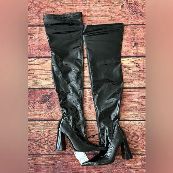 ZARA HIGH-HEEL OVER-THE-KNEE BOOTS BLACK NEW SIZE 7.5