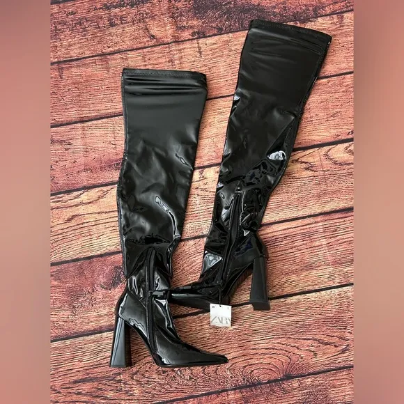 ZARA HIGH-HEEL OVER-THE-KNEE BOOTS BLACK NEW SIZE 7.5