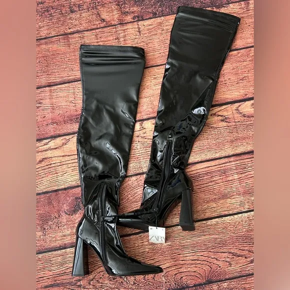 ZARA HIGH-HEEL OVER-THE-KNEE BOOTS BLACK NEW SIZE 7.5