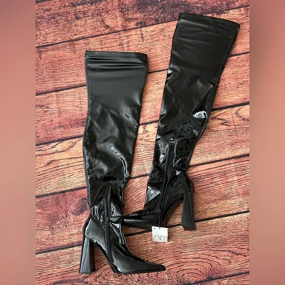 ZARA HIGH-HEEL OVER-THE-KNEE BOOTS BLACK NEW SIZE 7.5