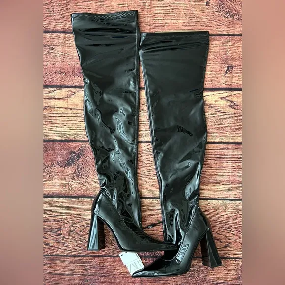 ZARA HIGH-HEEL OVER-THE-KNEE BOOTS BLACK NEW SIZE 7.5