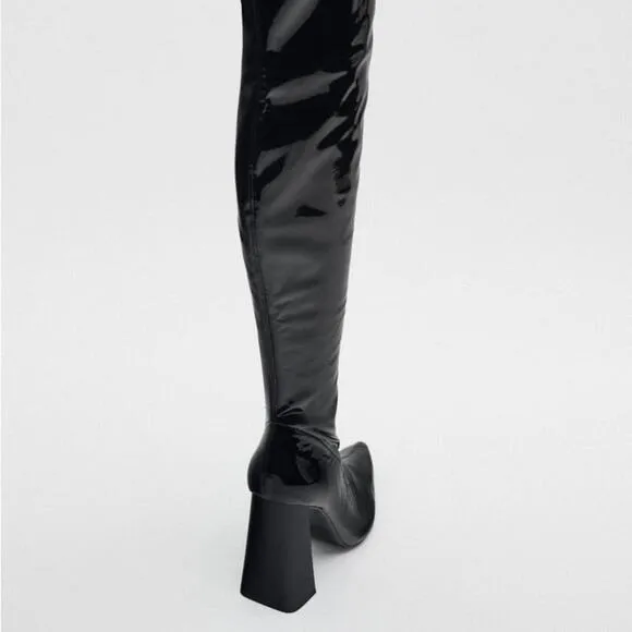 ZARA HIGH HEEL OVER THE KNEE BOOTS BLACK