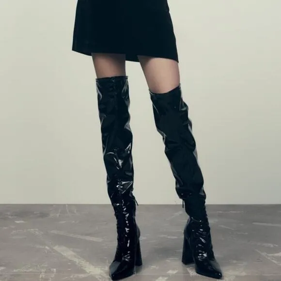 ZARA HIGH HEEL OVER THE KNEE BOOTS BLACK