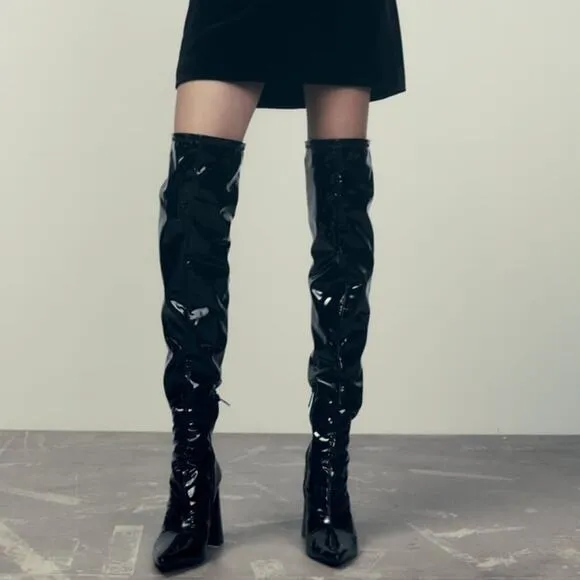 ZARA HIGH HEEL OVER THE KNEE BOOTS BLACK