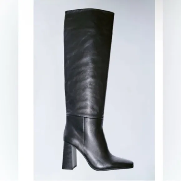 Zara Knee High Heeled Leather Boots
