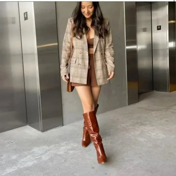 ZARA Knee High Mid Height Heeled Leather Boots