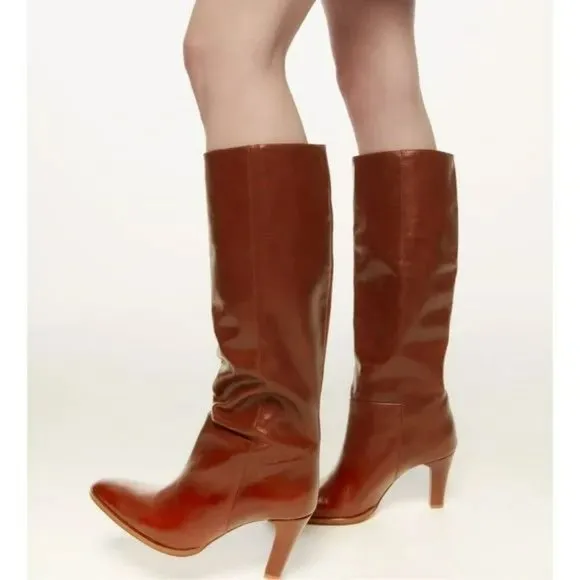 ZARA Knee High Mid Height Heeled Leather Boots