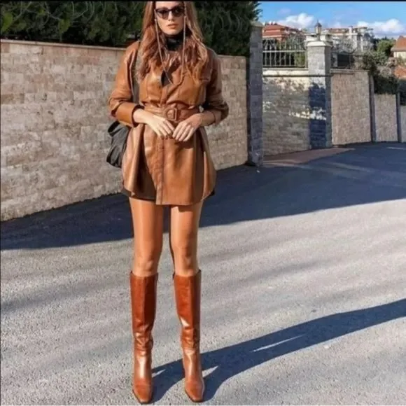 ZARA Knee High Mid Height Heeled Leather Boots