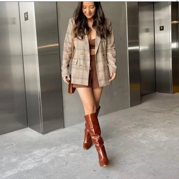 ZARA Knee High Mid Height Heeled Leather Boots