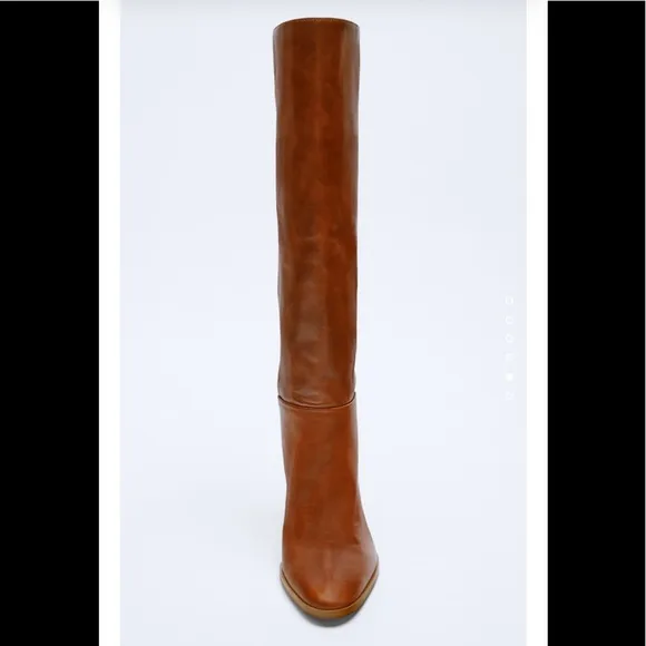 ZARA Knee High Mid Height Heeled Leather Boots