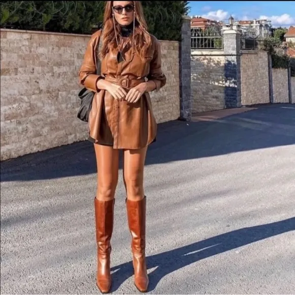 ZARA Knee High Mid Height Heeled Leather Boots